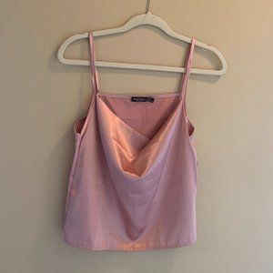 Nasty Gal Cow Neck Silk Pink Top